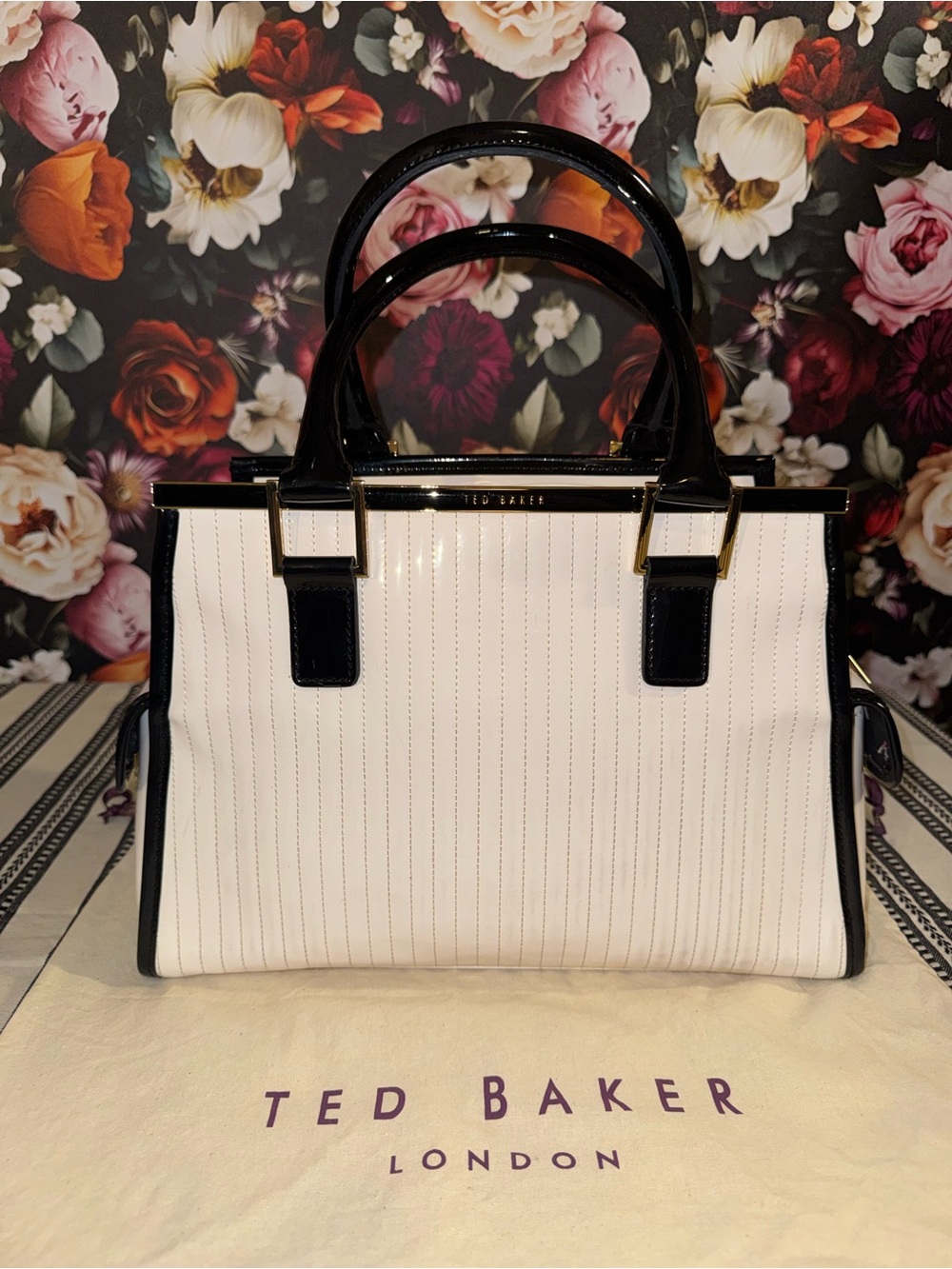 Ted Baker Cream Satchel with Black Trim & Gold Hardware